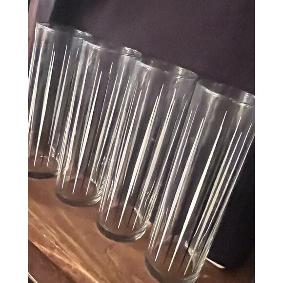 Vintage Mid Century Skinny Highball Glasses White Black Pinstripes Set Of 4 - Picture 5 of 8